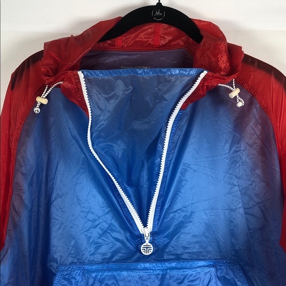 TORY BURCH Lightweight Nylon Anorak Poppy Red/Sunny Blue Medium - Picture 5 of 8